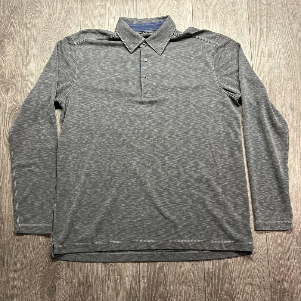 Age of Wisdom Mens Large Gray Space Dye Long Sleeve Modal Blend Polo Shirt